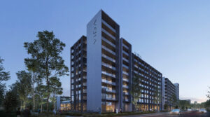 Vida Aljada Sharjah Hotel captured from a corner perspective with modern and vibrant surroundings